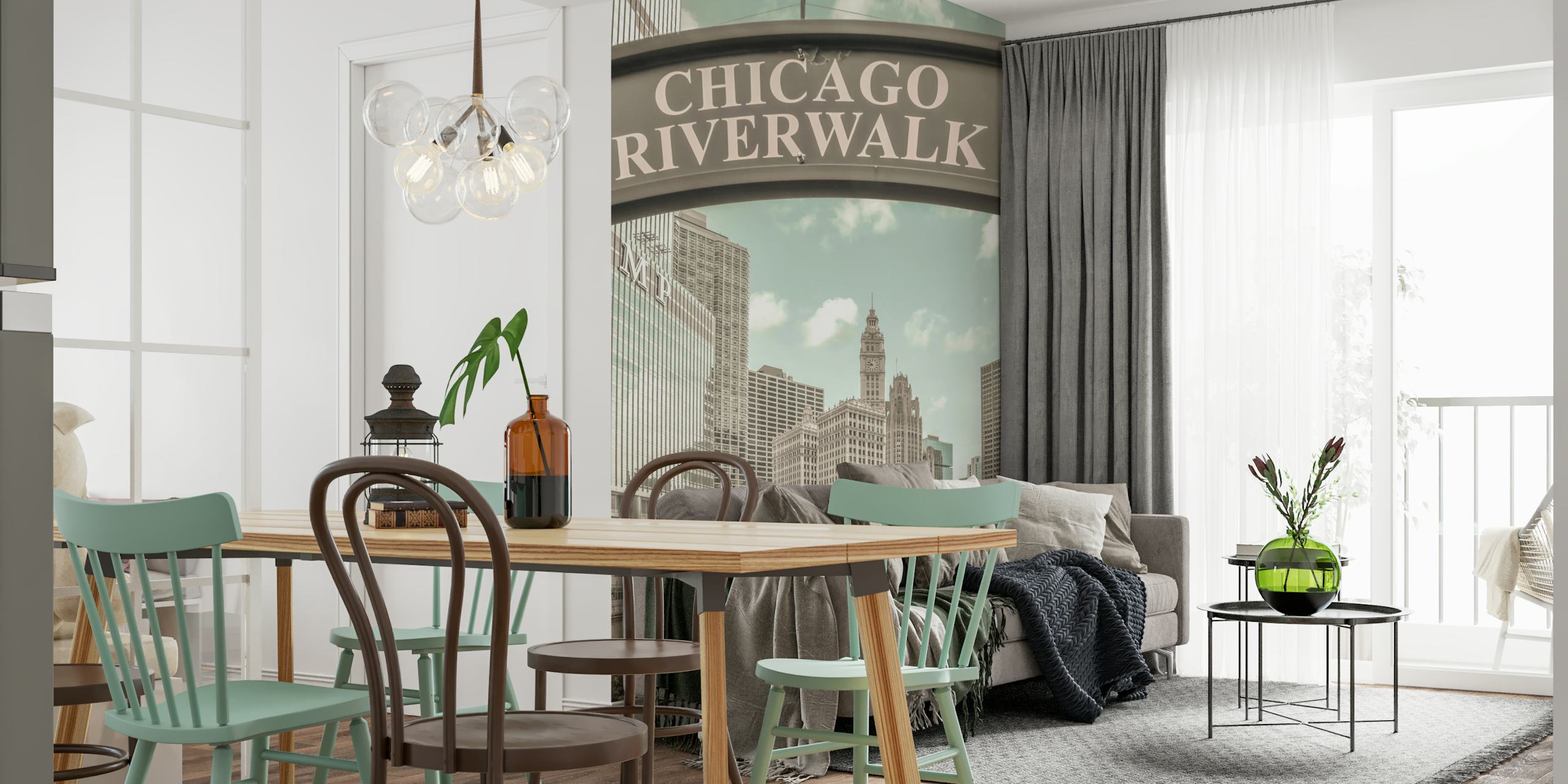Chicago Riverwalk Urban Vintage Wallpaper I Et Værelse