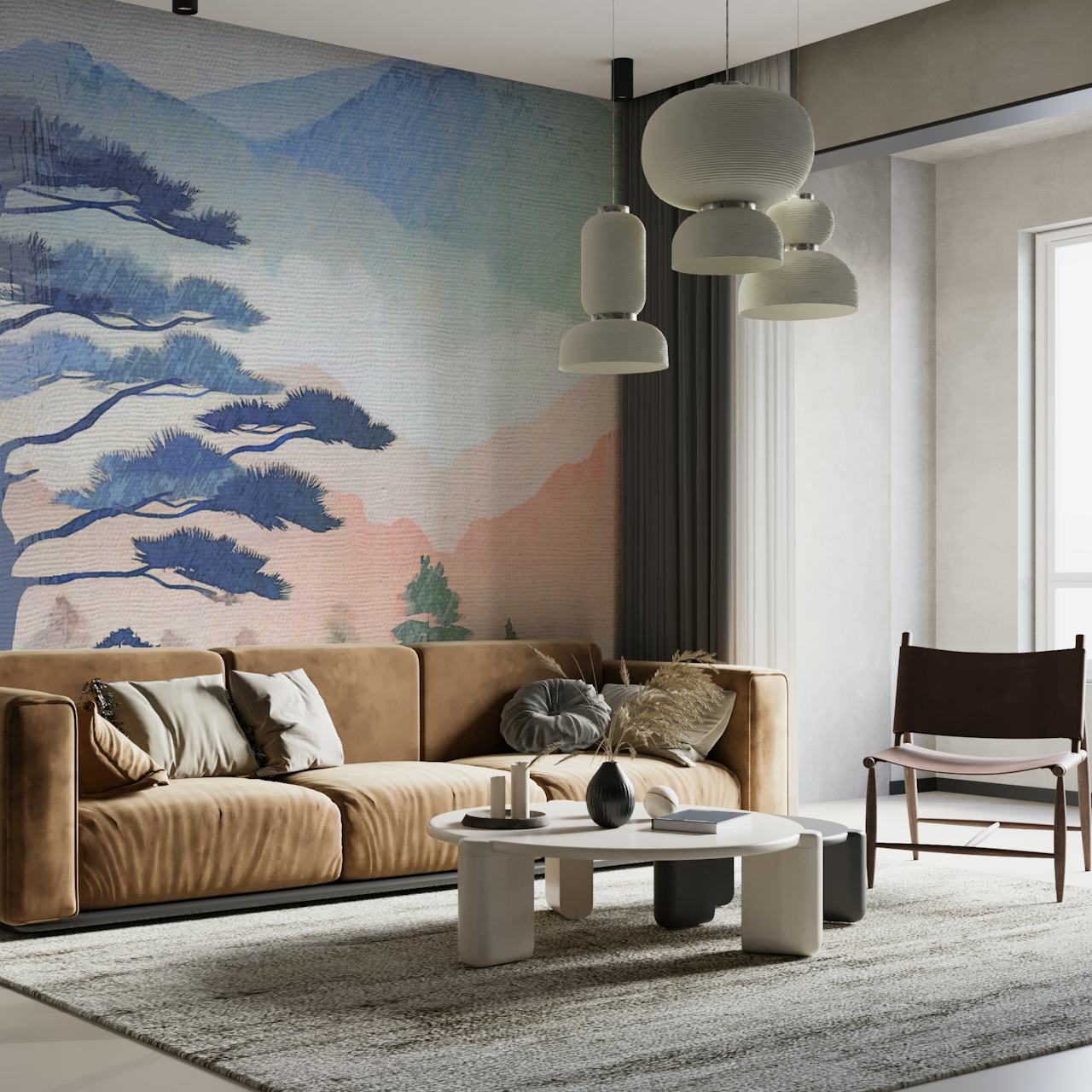 Serene Landscape Art behang in een kamer