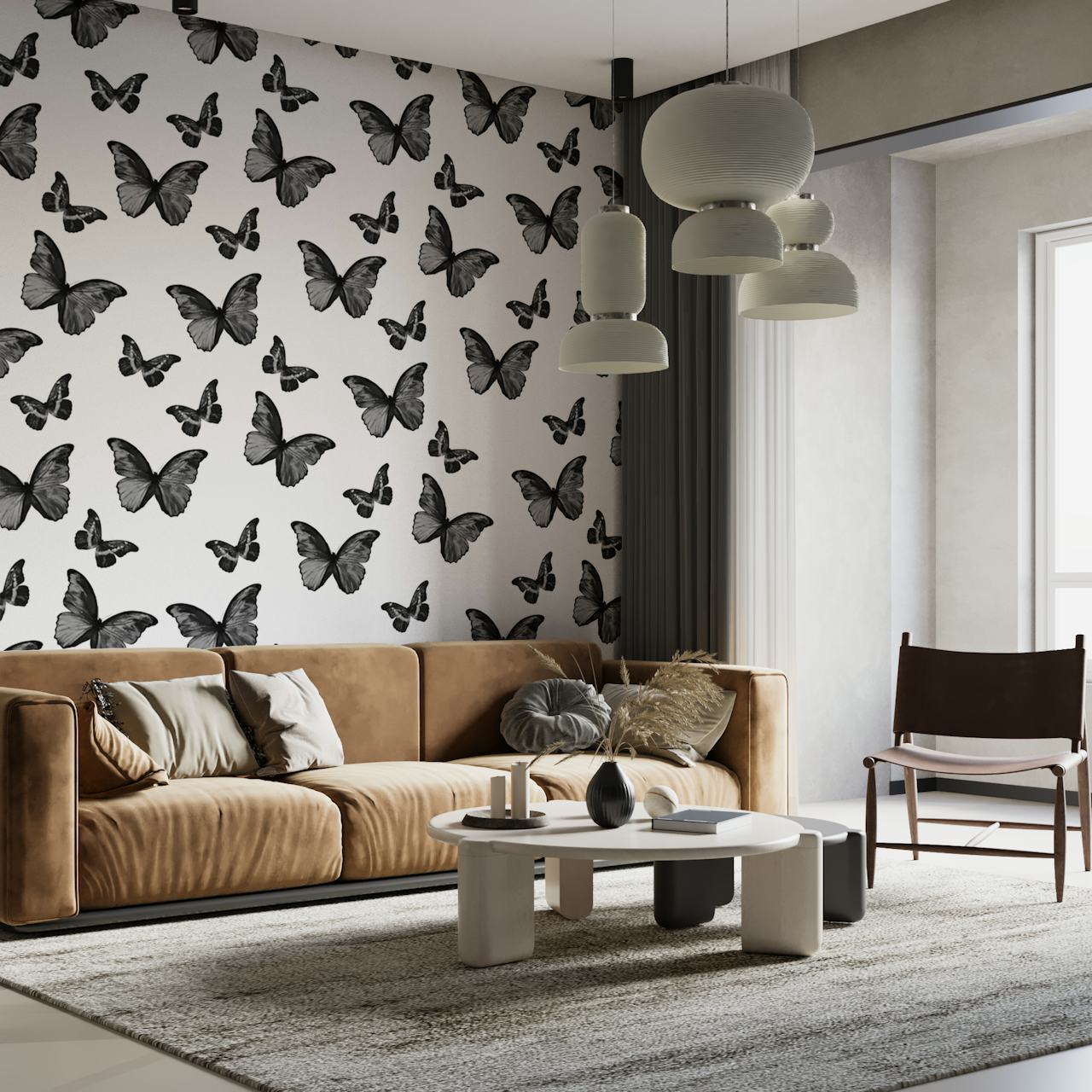 Black and white butterfly pattern wallpaper