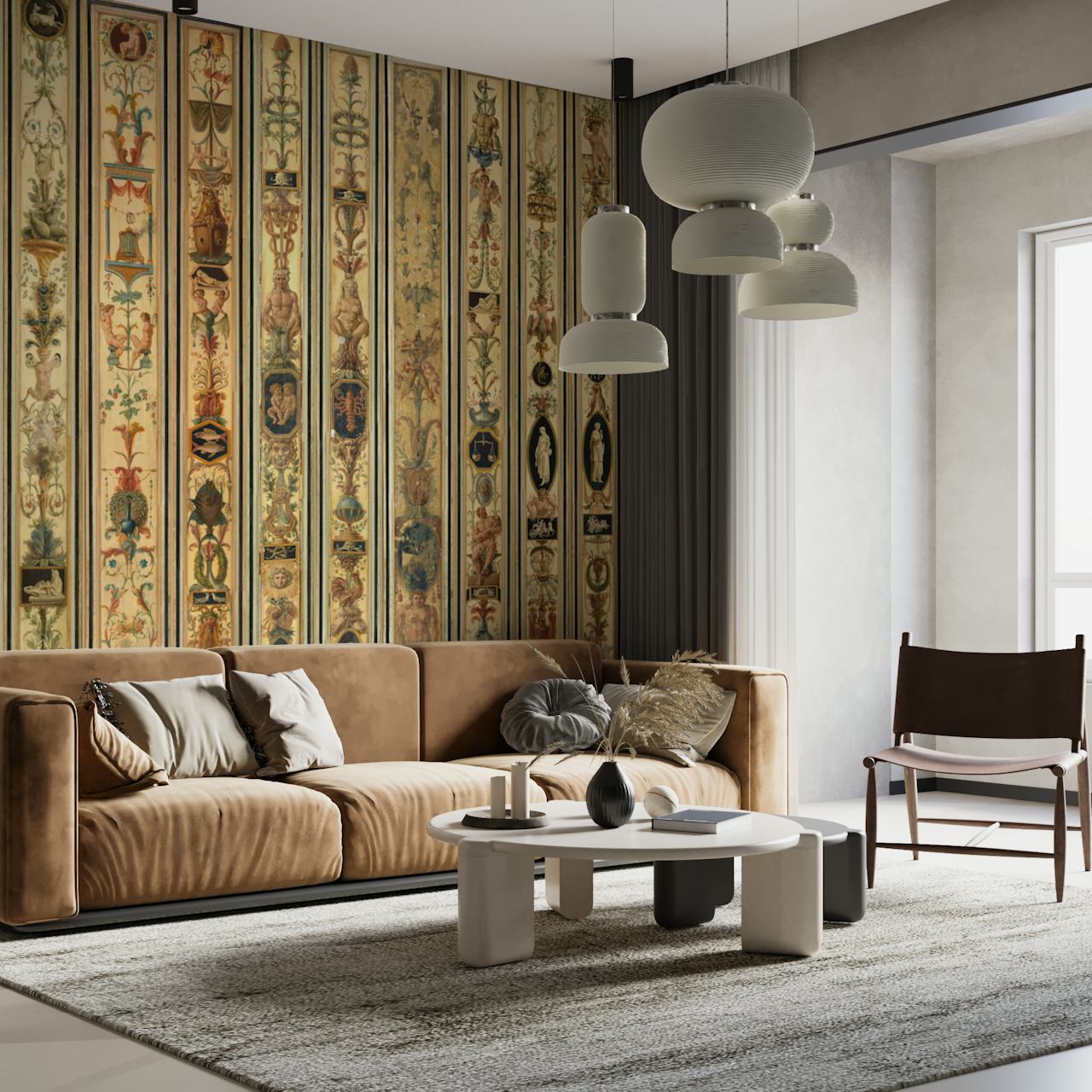 Nine Zodiac Signs Renaissance tapetti huoneessa