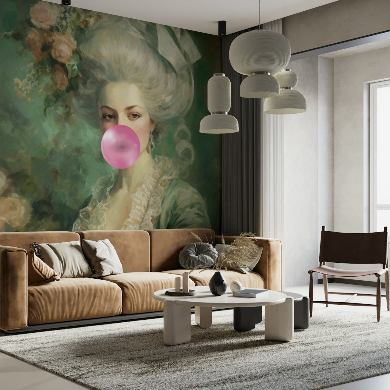 Marie Antoinette portrait wallpaper in a room