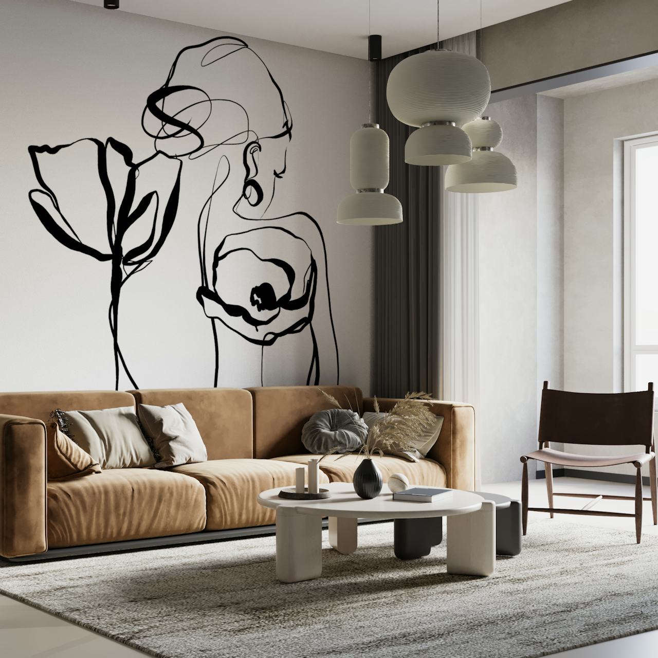 Papel de parede Graceful Floral Figure em um quarto