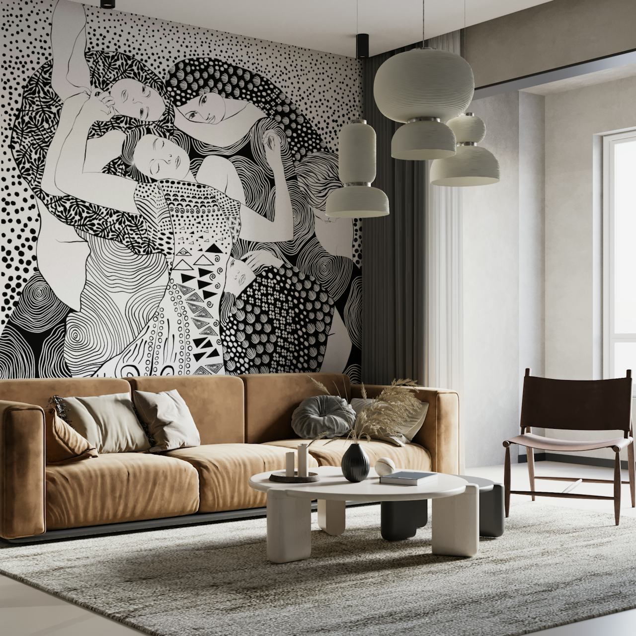 Black and white abstract wallpaper with intricate patterns