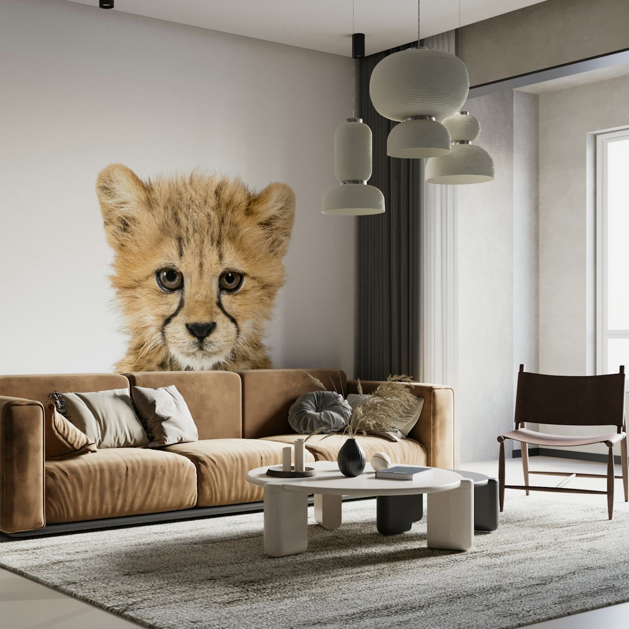 Baby cheetah wallpaper in a room