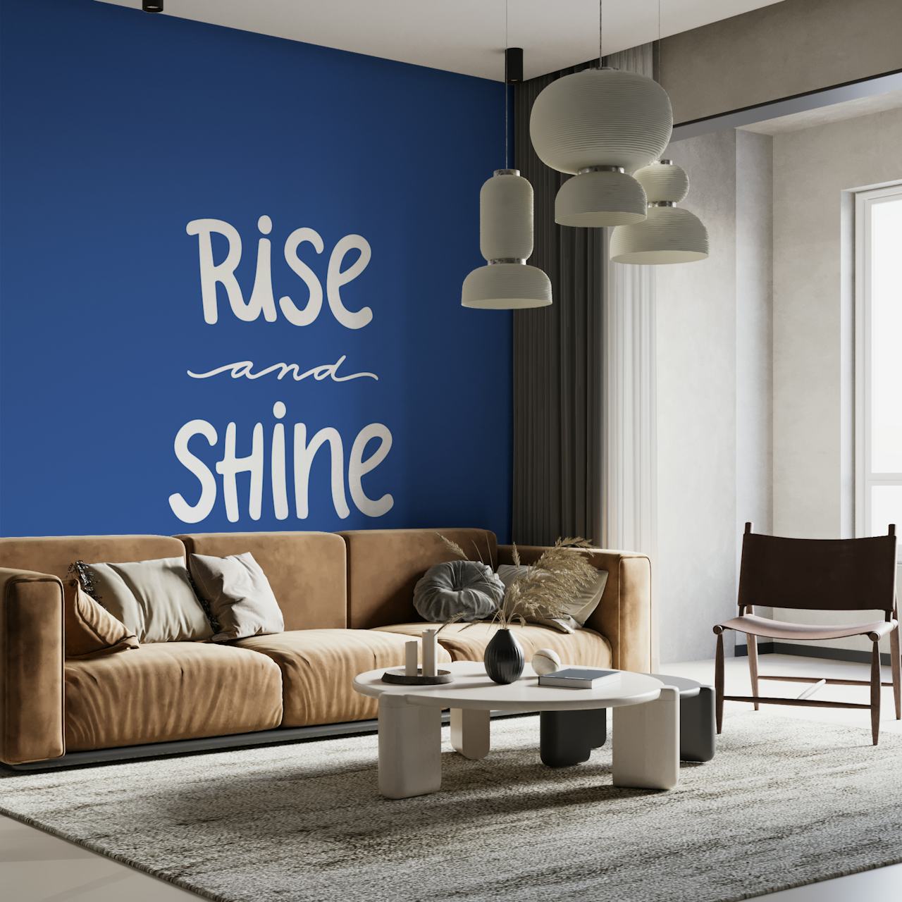 Carta da parati Rise And Shine Blue mostrata in una stanza