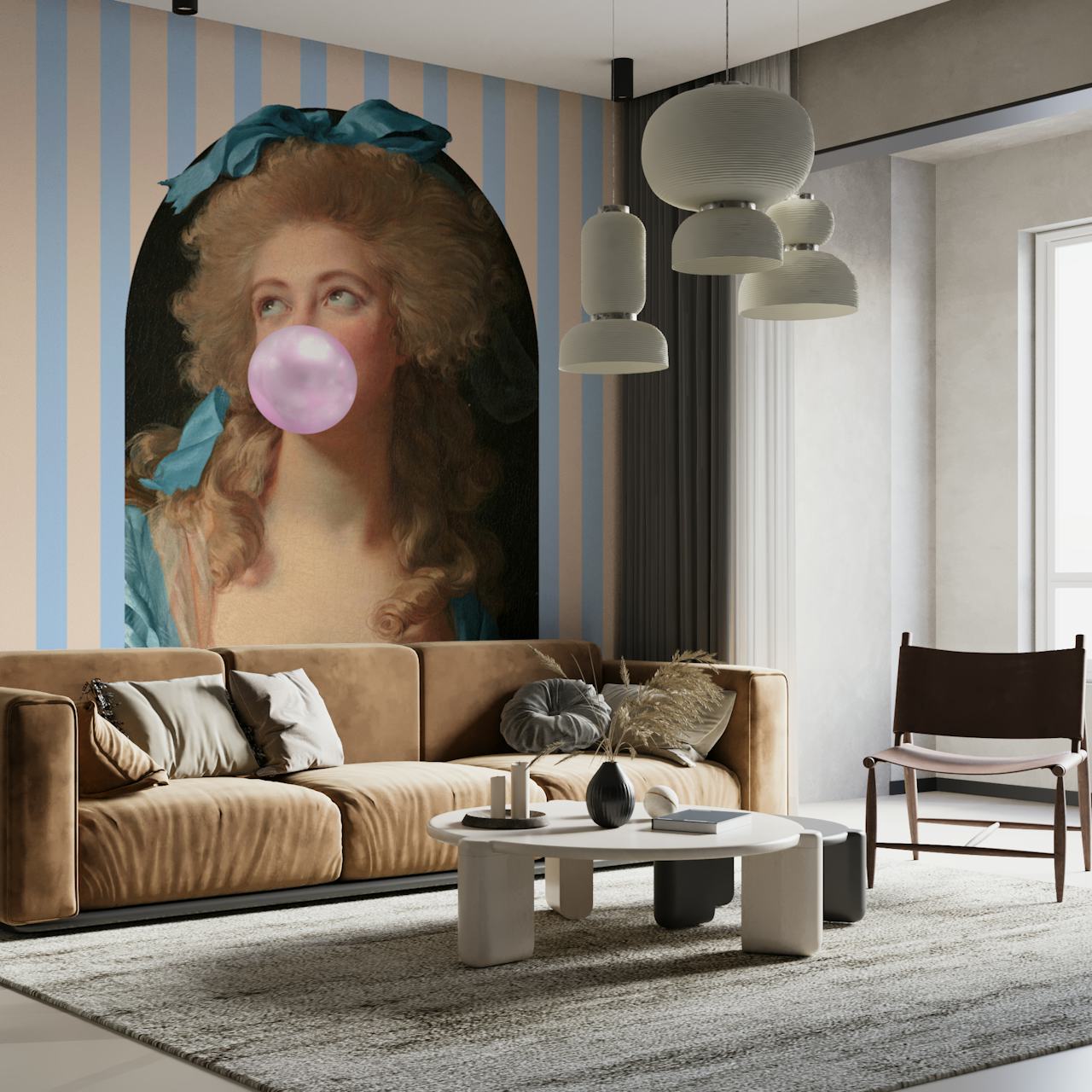 Tapeta Retro Chic Bubblegum Portrait v místnosti