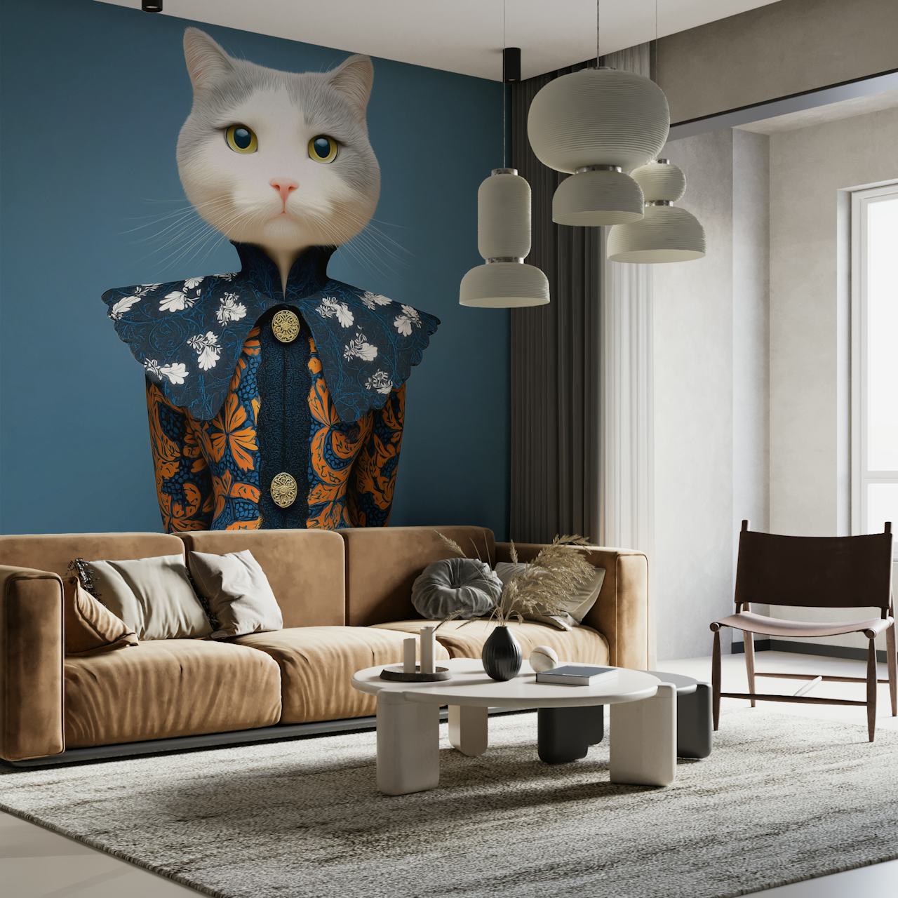 Papel tapiz Aristocratic Cat Charm exhibido en una habitación