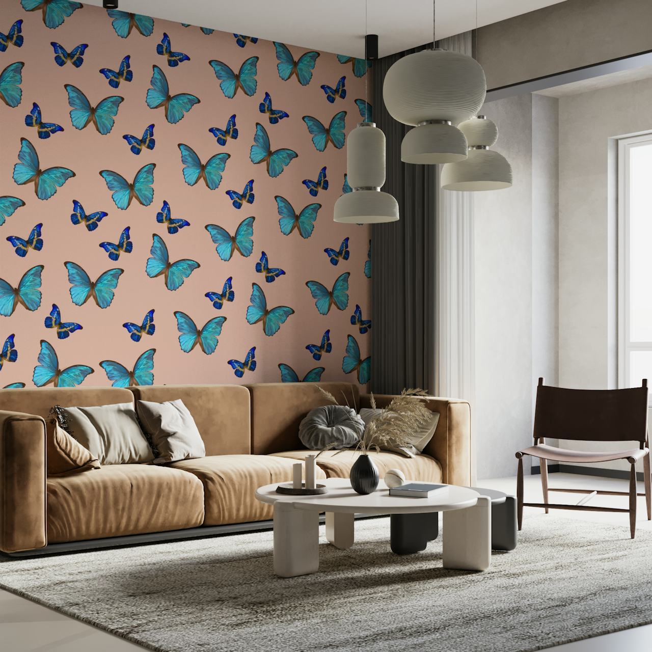 Blue terracotta butterfly Tapetdesign