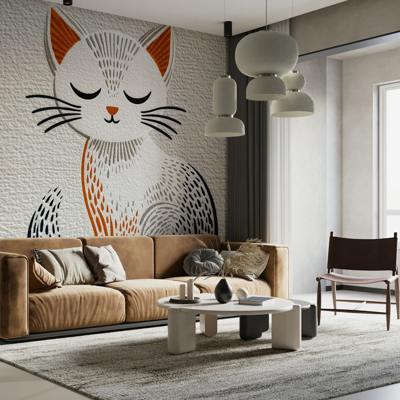 Zen Cat Artwork behang getoond in een kamer