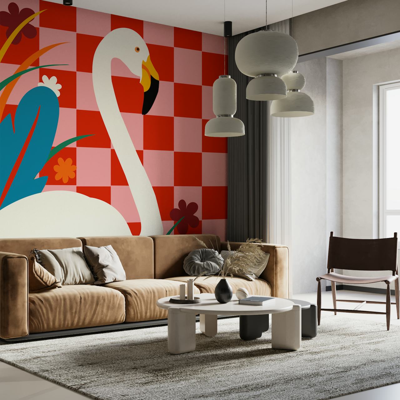 Checkers & The Great Egret wallpaper in a room