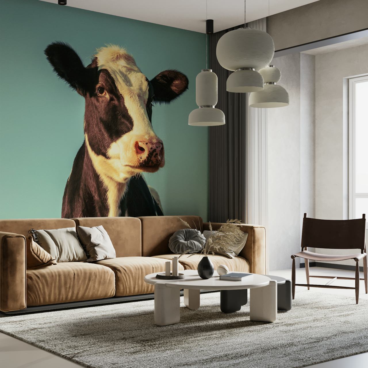 Elegant Cow in Pastel Style wallpaper in a room