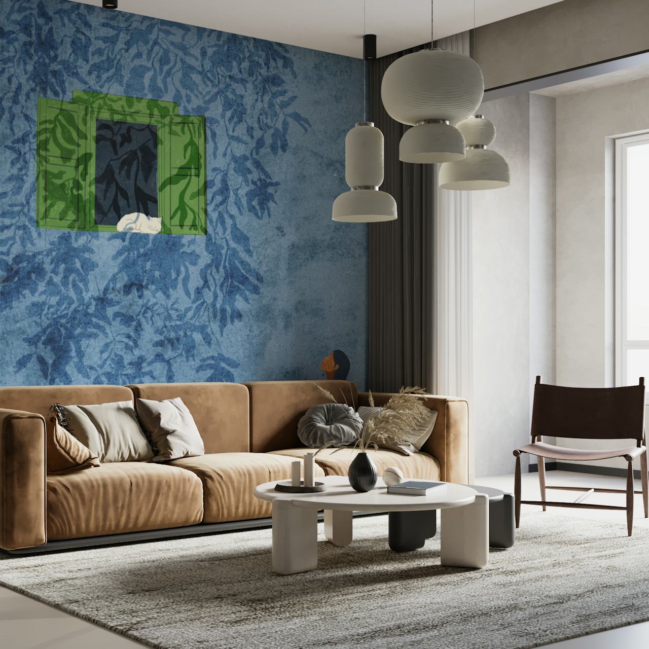 Dreamy Leafy wallpaper in a room setting