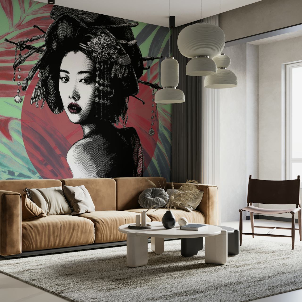 Geisha em um design de jardim