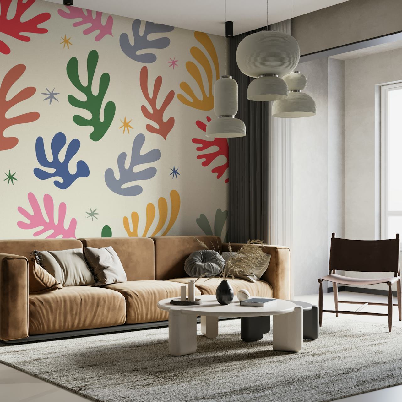 Seaweed Henry Matisse Inspired wallpaper in a room