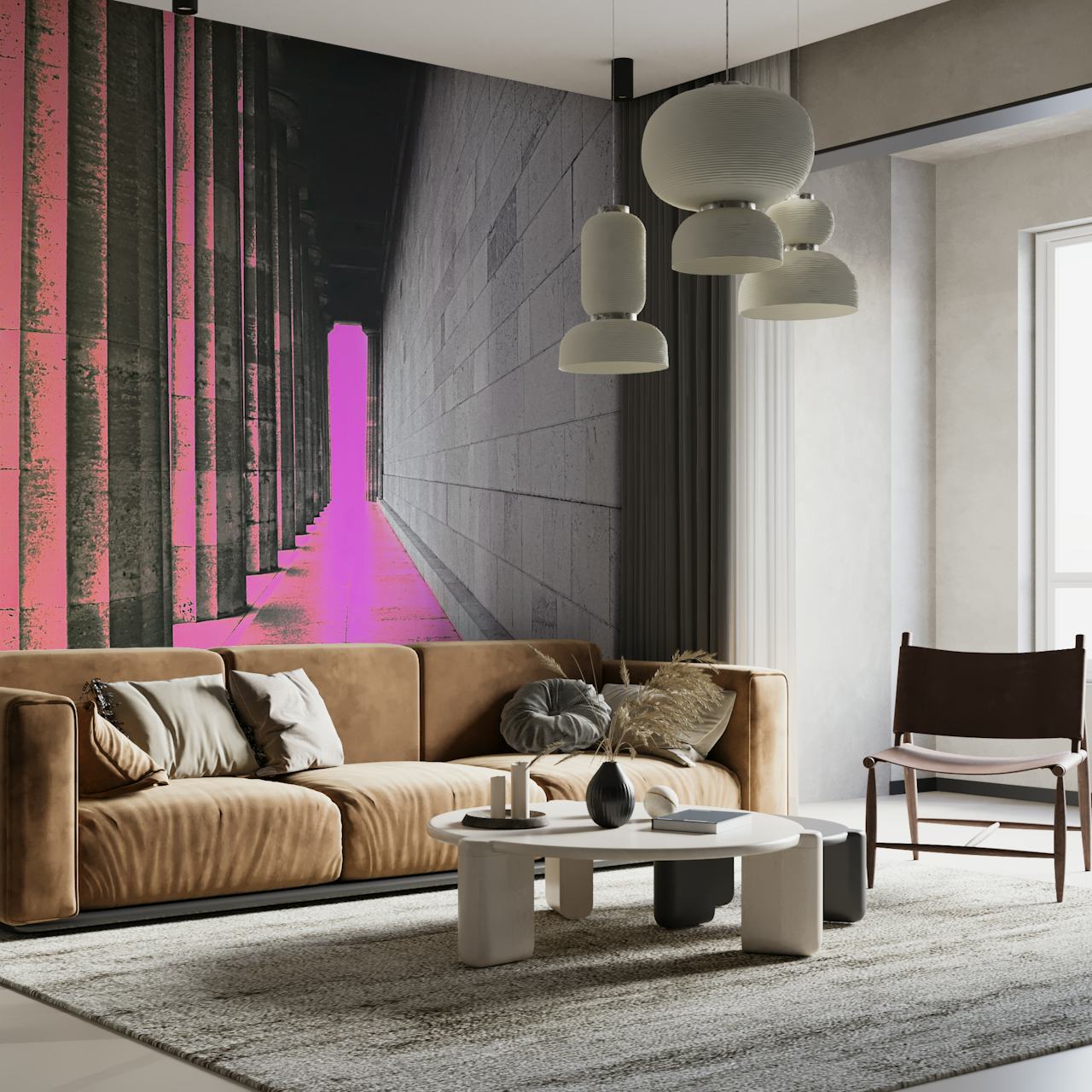 Bright Neon Pop Art Classic papel pintado en una habitación