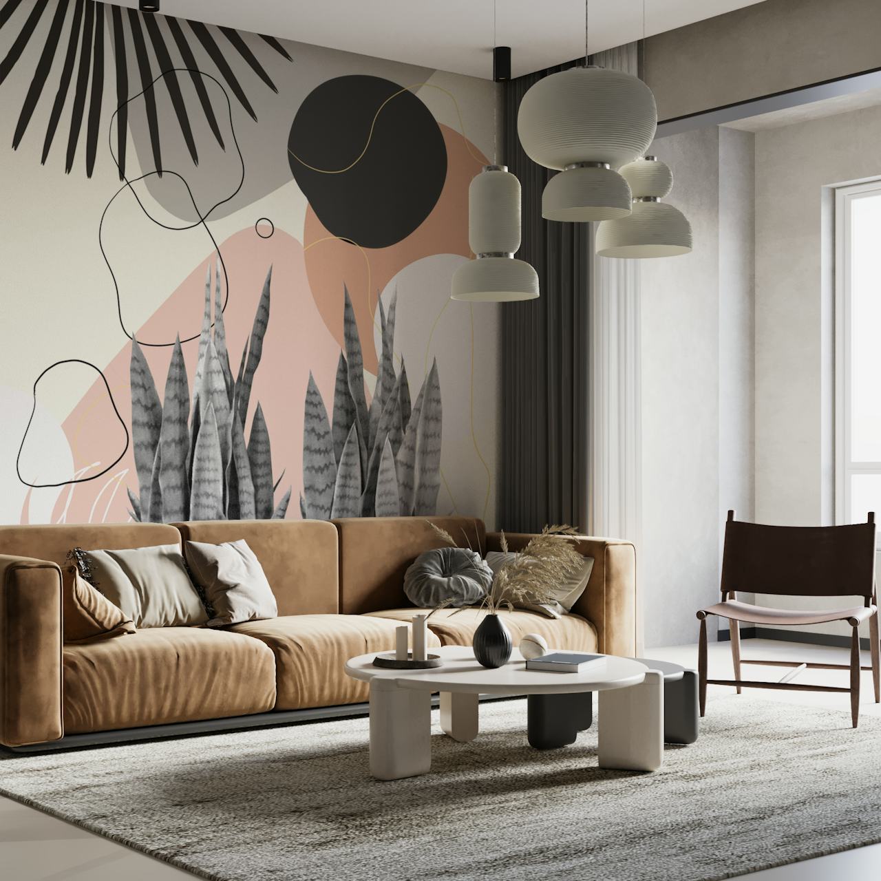 Papier peint Snake Plant Fan Palm Finesse 2 dans une pièce