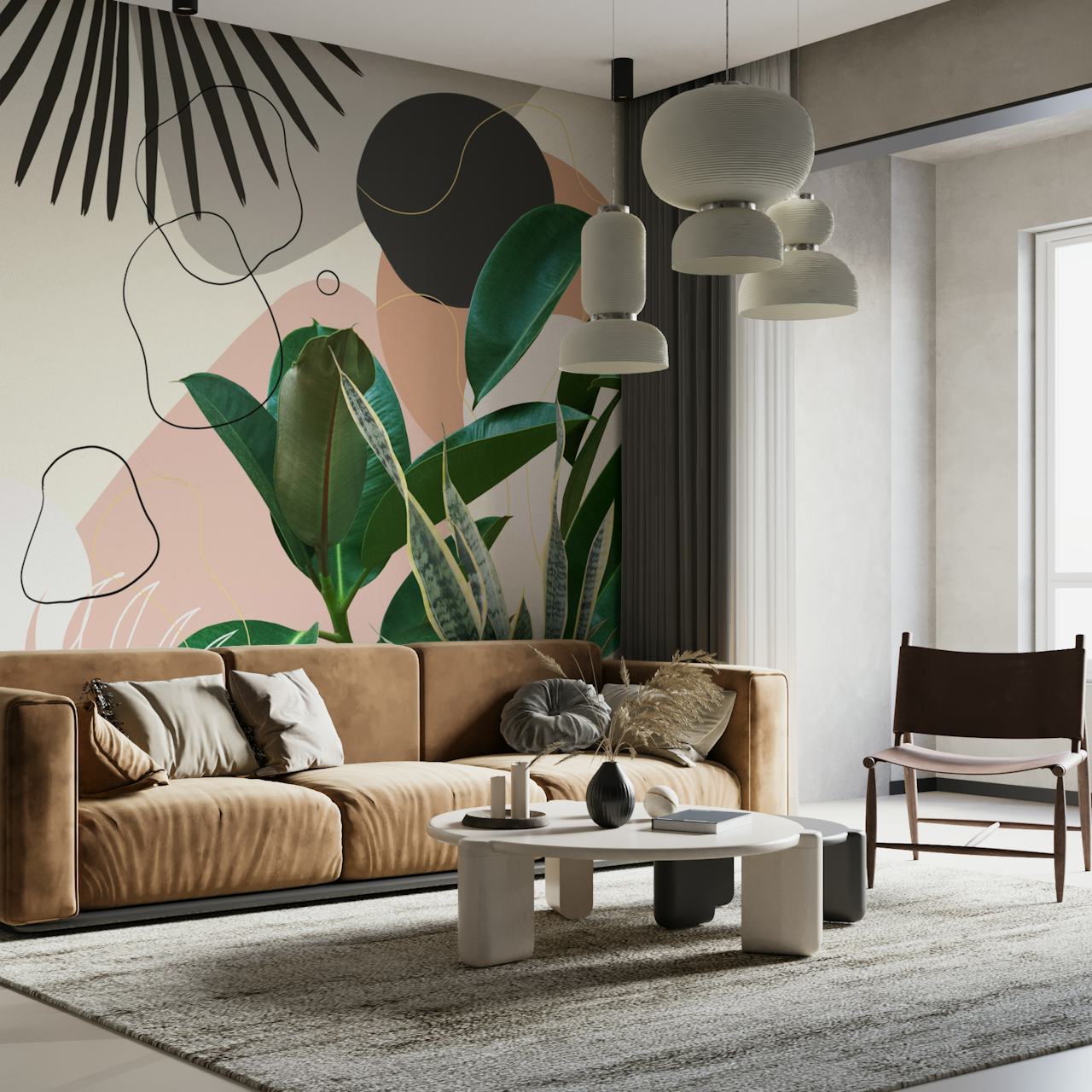Ficus Snake Plant Fan Palm wallpaper in a room