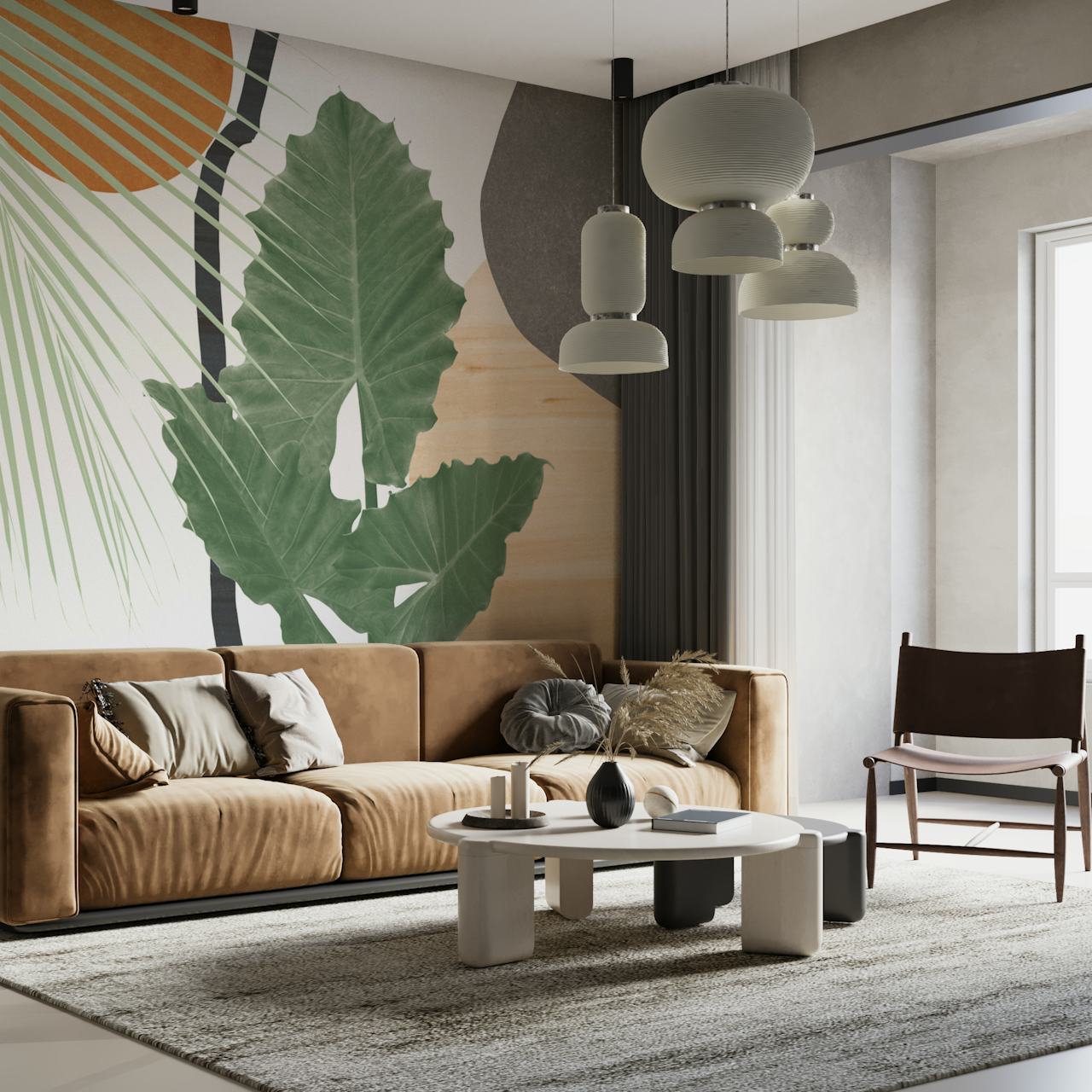 Tropical Leaves Abstract carta da parati in una stanza