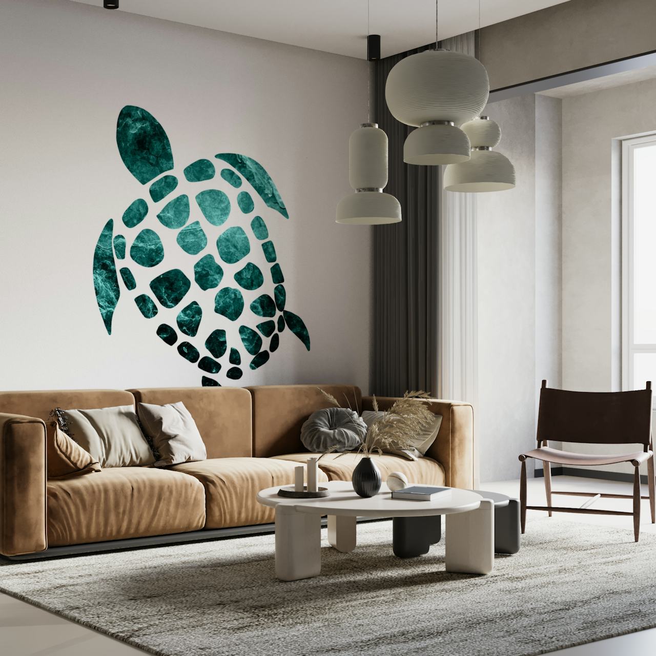 Minimal sea turtle wallpaper in a room