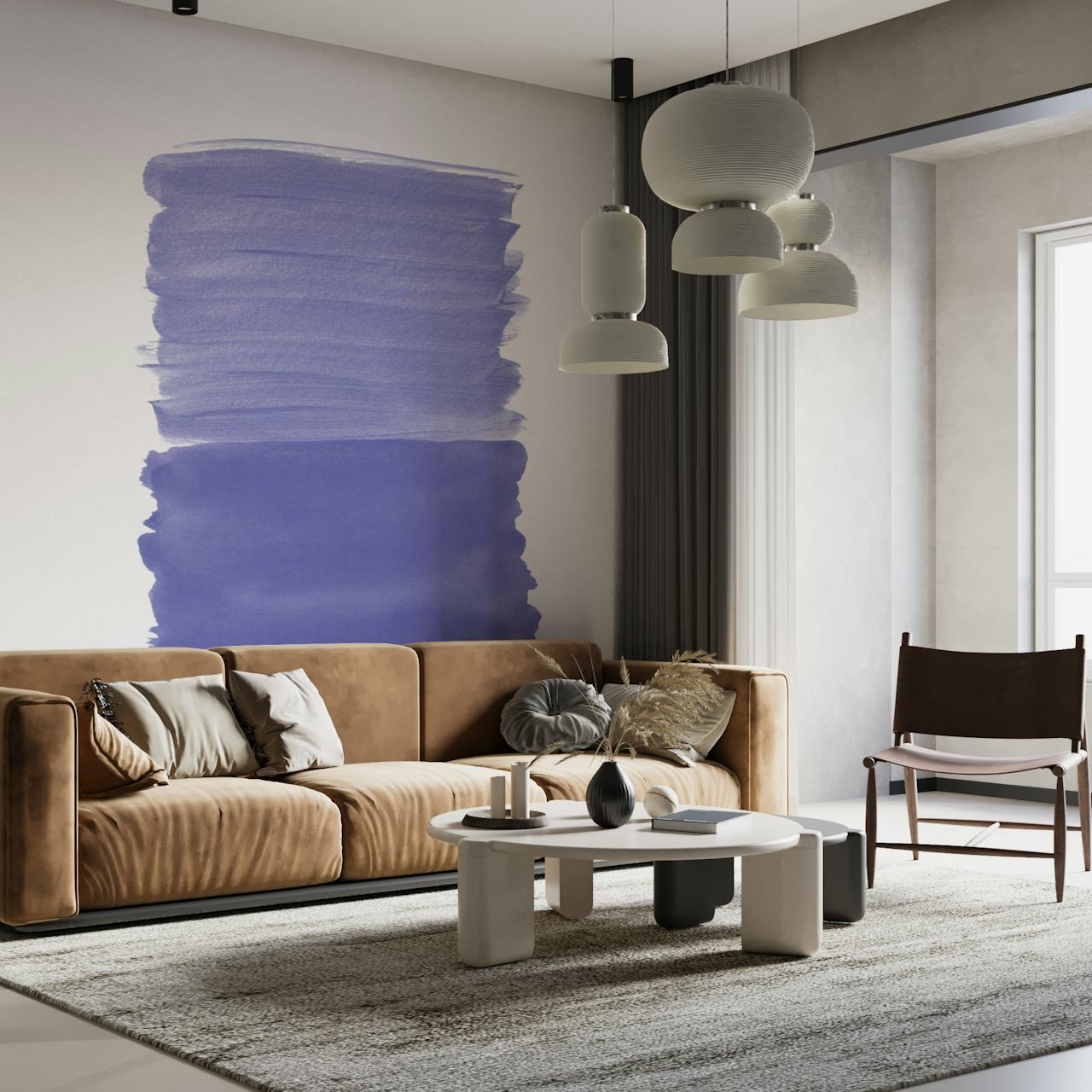 Abstract periwinkle brushstrokes wall mural for a modern and tranquil interior decor