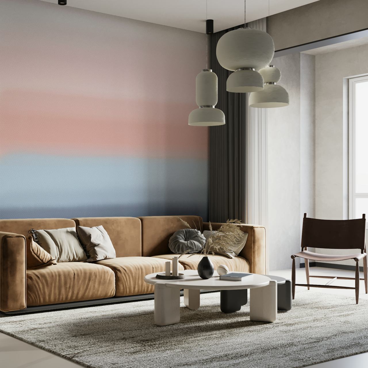 Ταπετσαρία ombre ακουαρέλα Pink blue σε ένα δωμάτιο