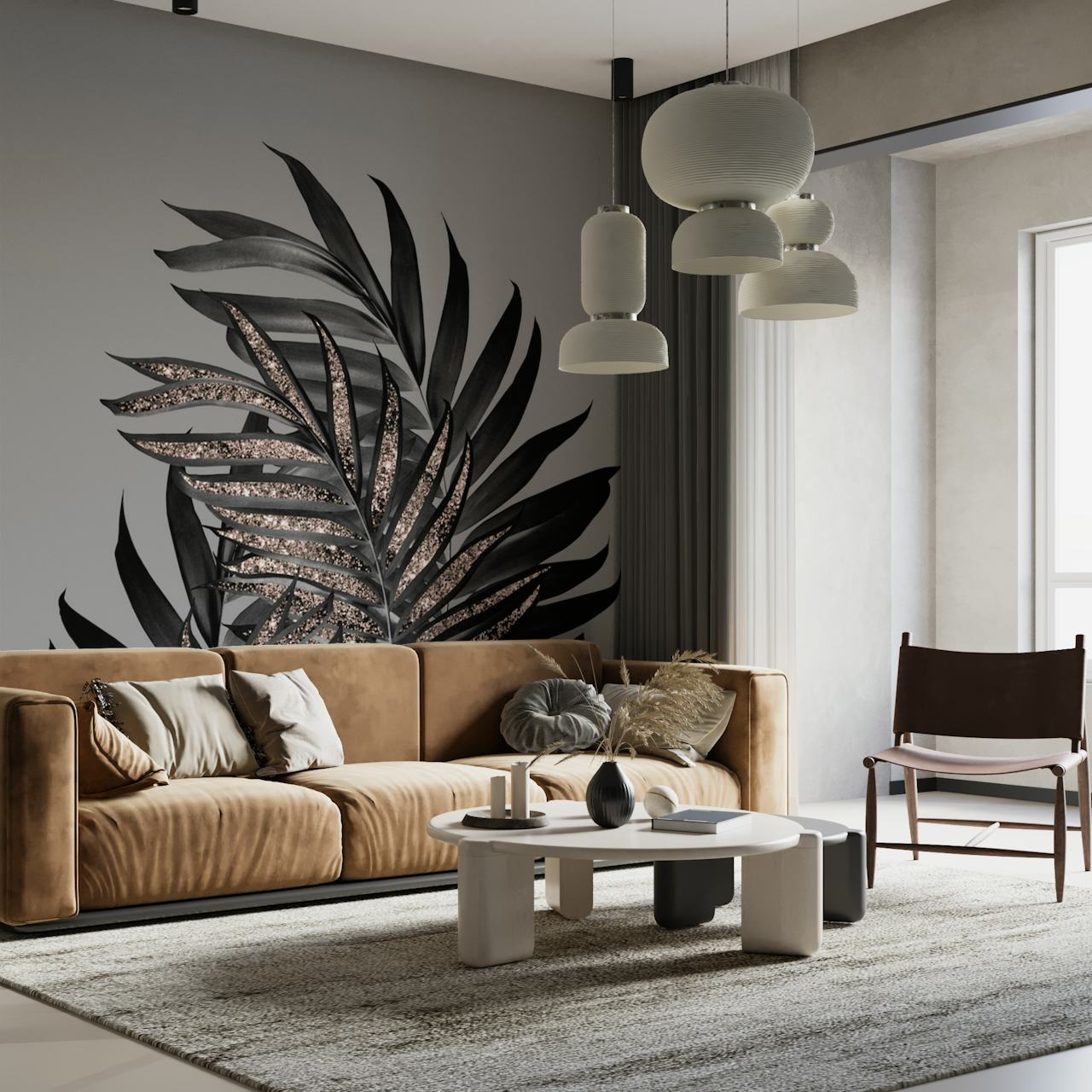 Ταπετσαρία Palm Leaves Glitter σε ένα δωμάτιο