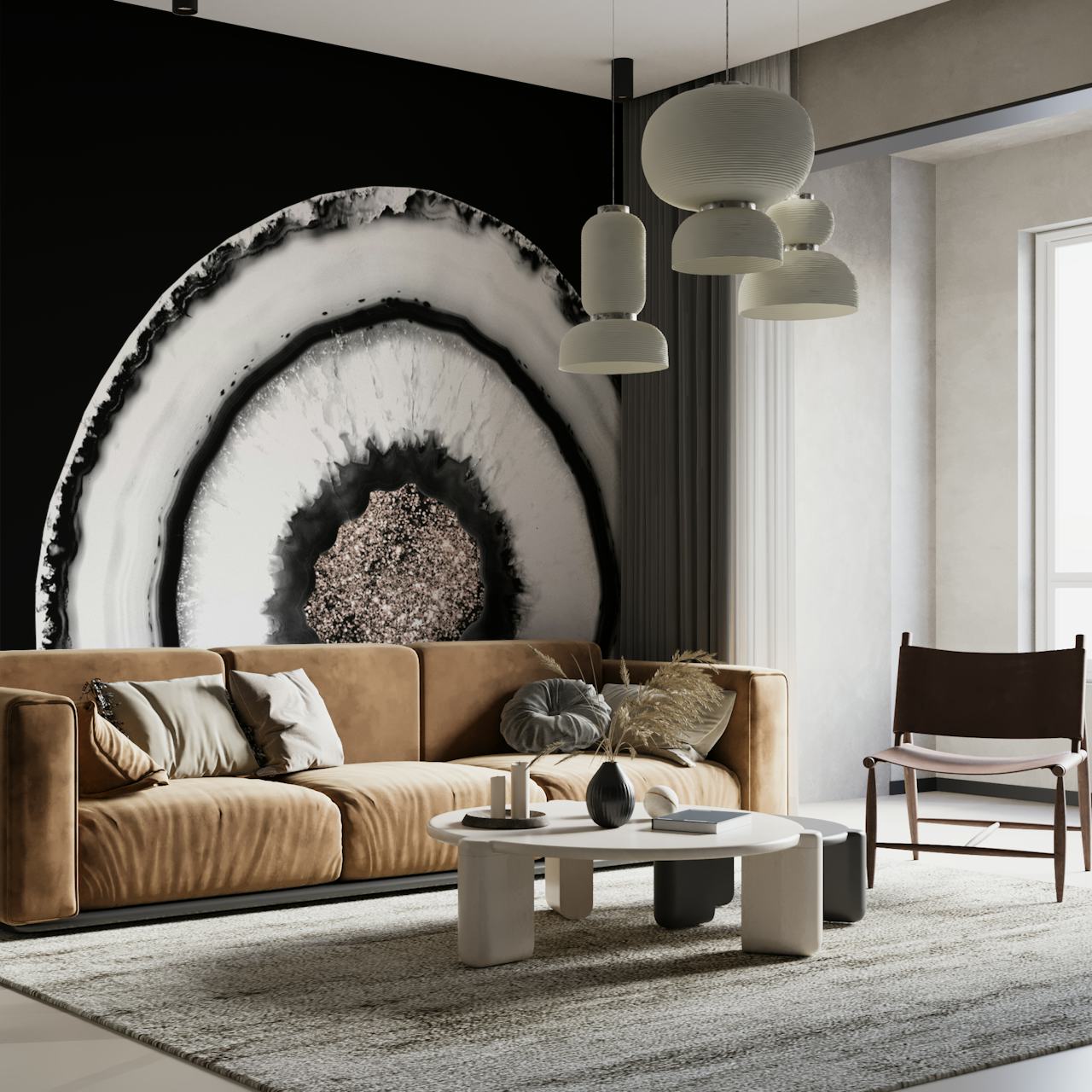 Papel de parede White AgateRose Gold Glitter em um quarto