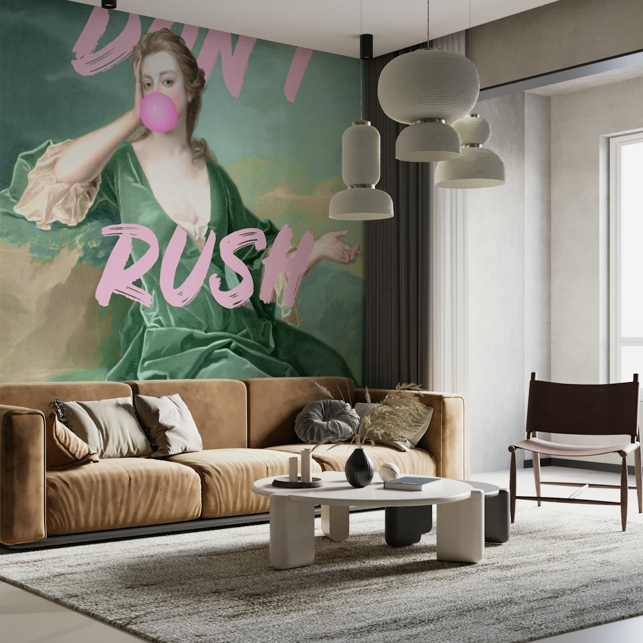 Pink ja green tapetti leikkisällä designilla