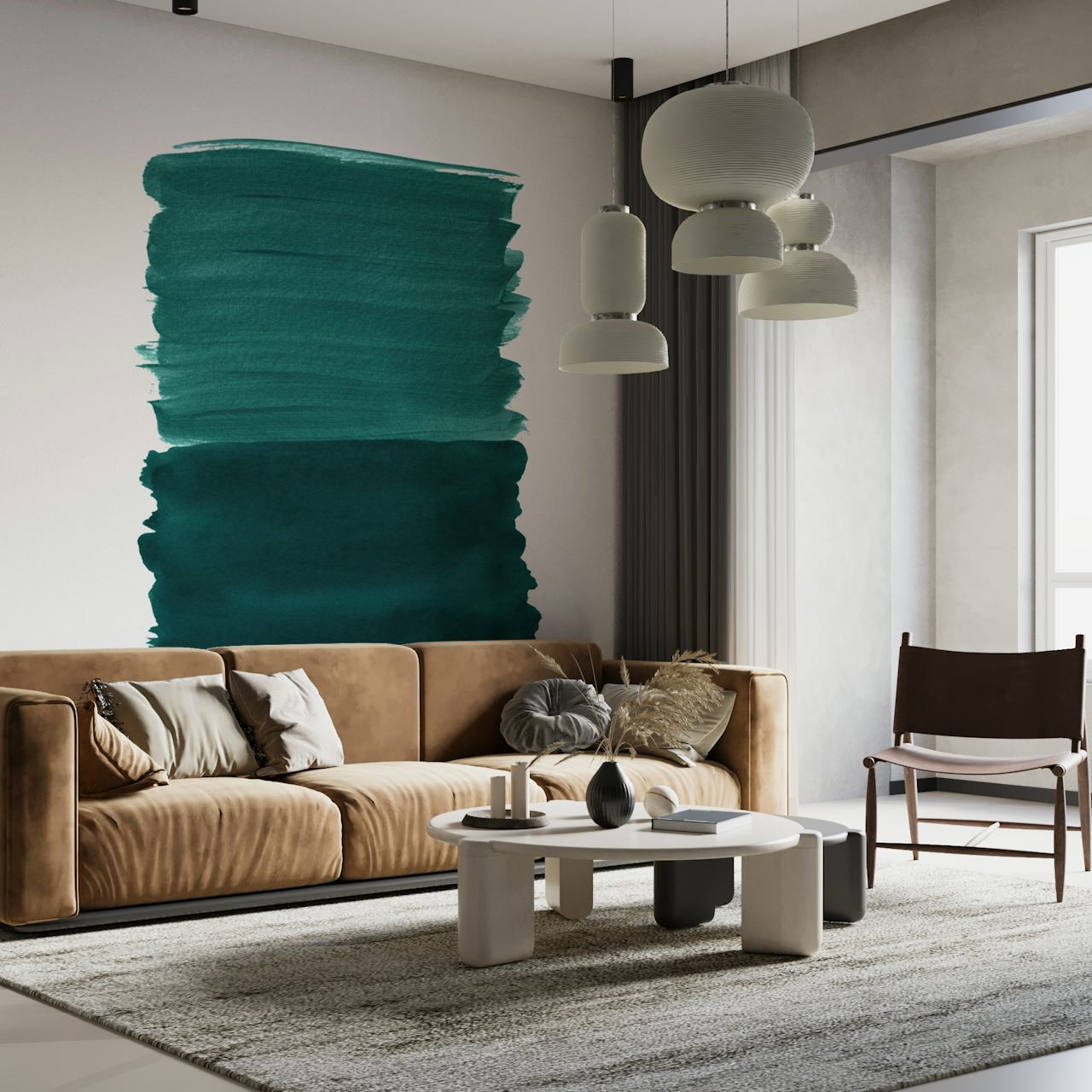 Papel tapiz Emerald Abstract Minimalism 3 en una habitación