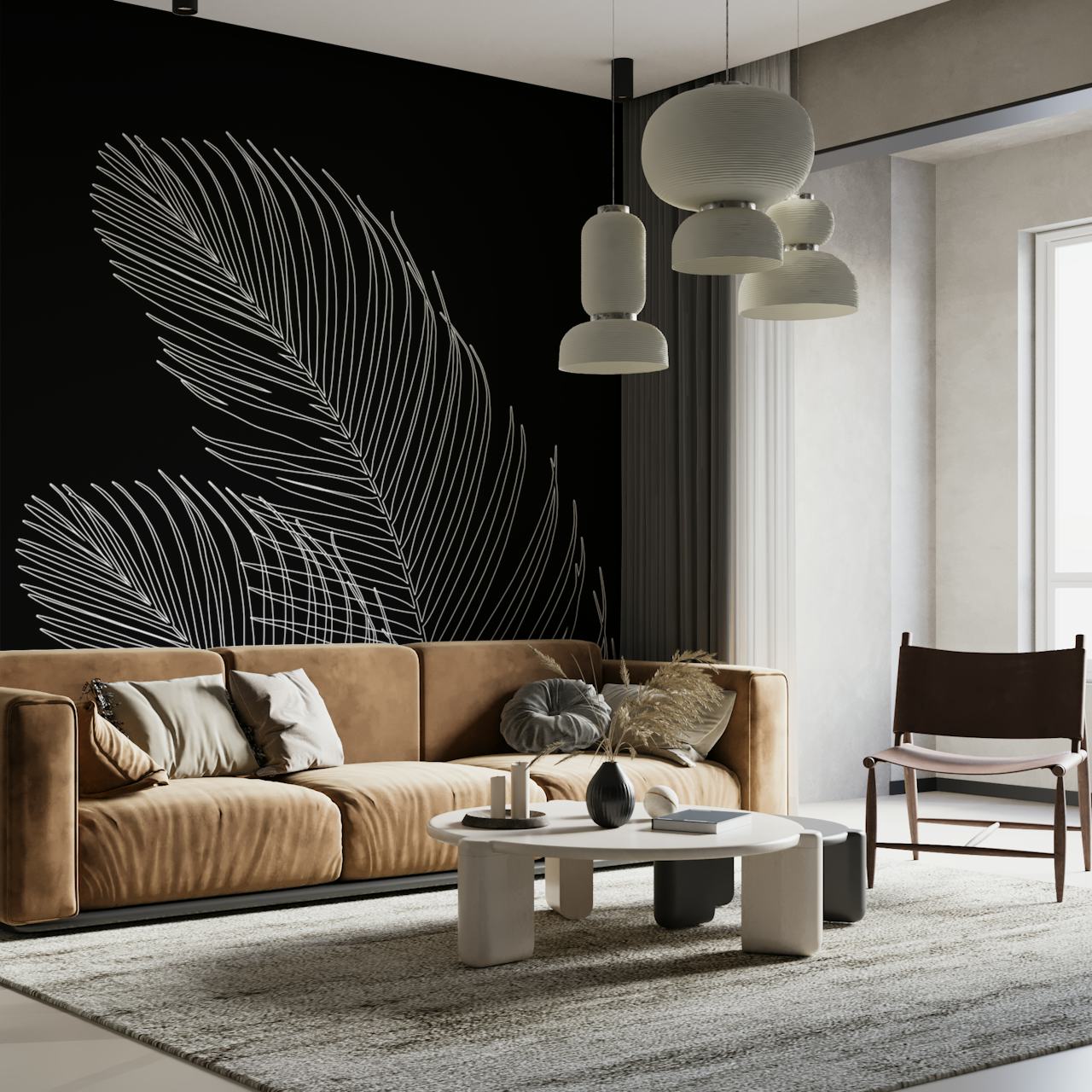 Palm Leaves Finesse Line Art carta da parati