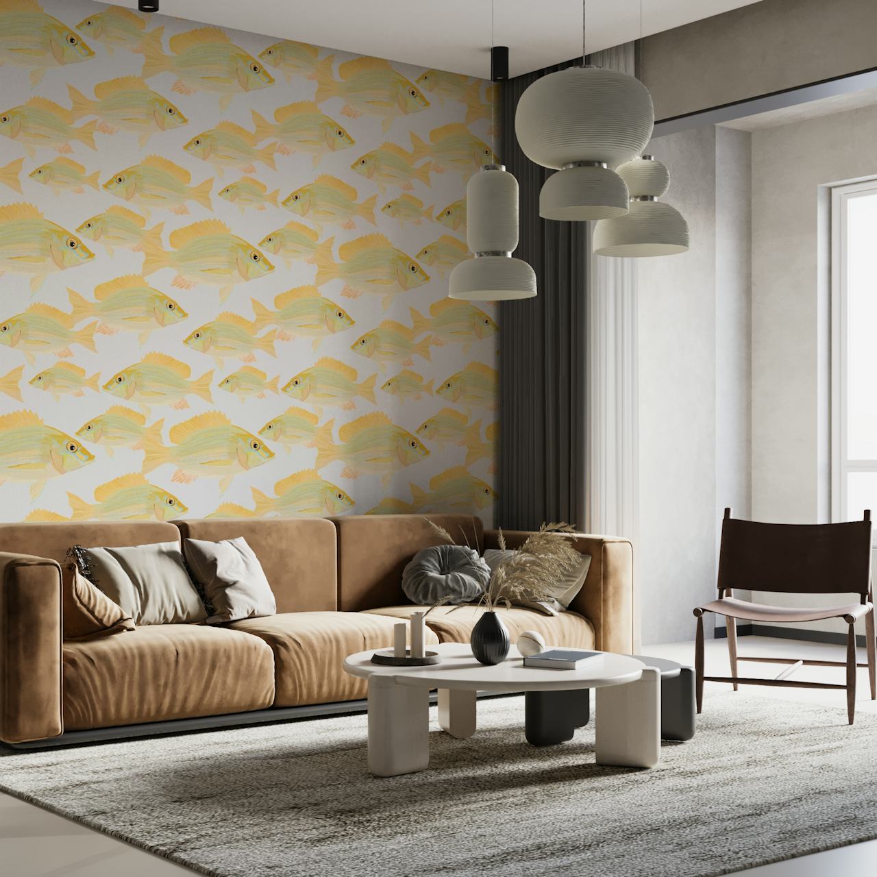 Carta da parati con motivo Sand Bream The Fish per l'arredamento d'interni