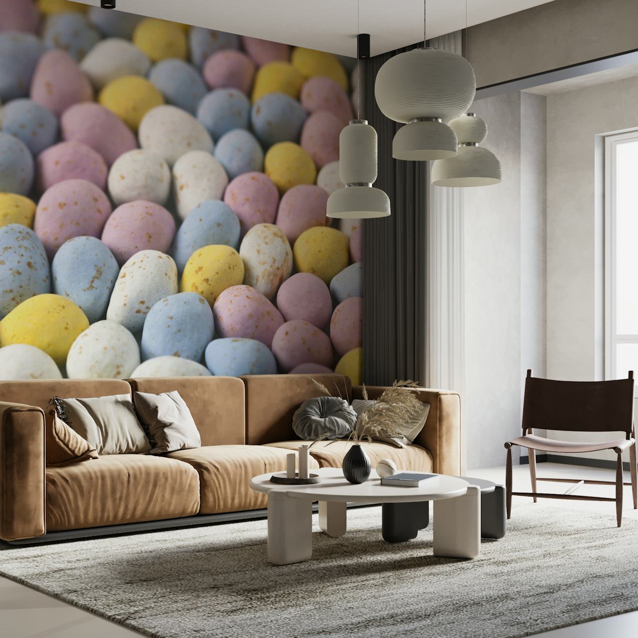 Easter themed wallpaper with colorful eggs