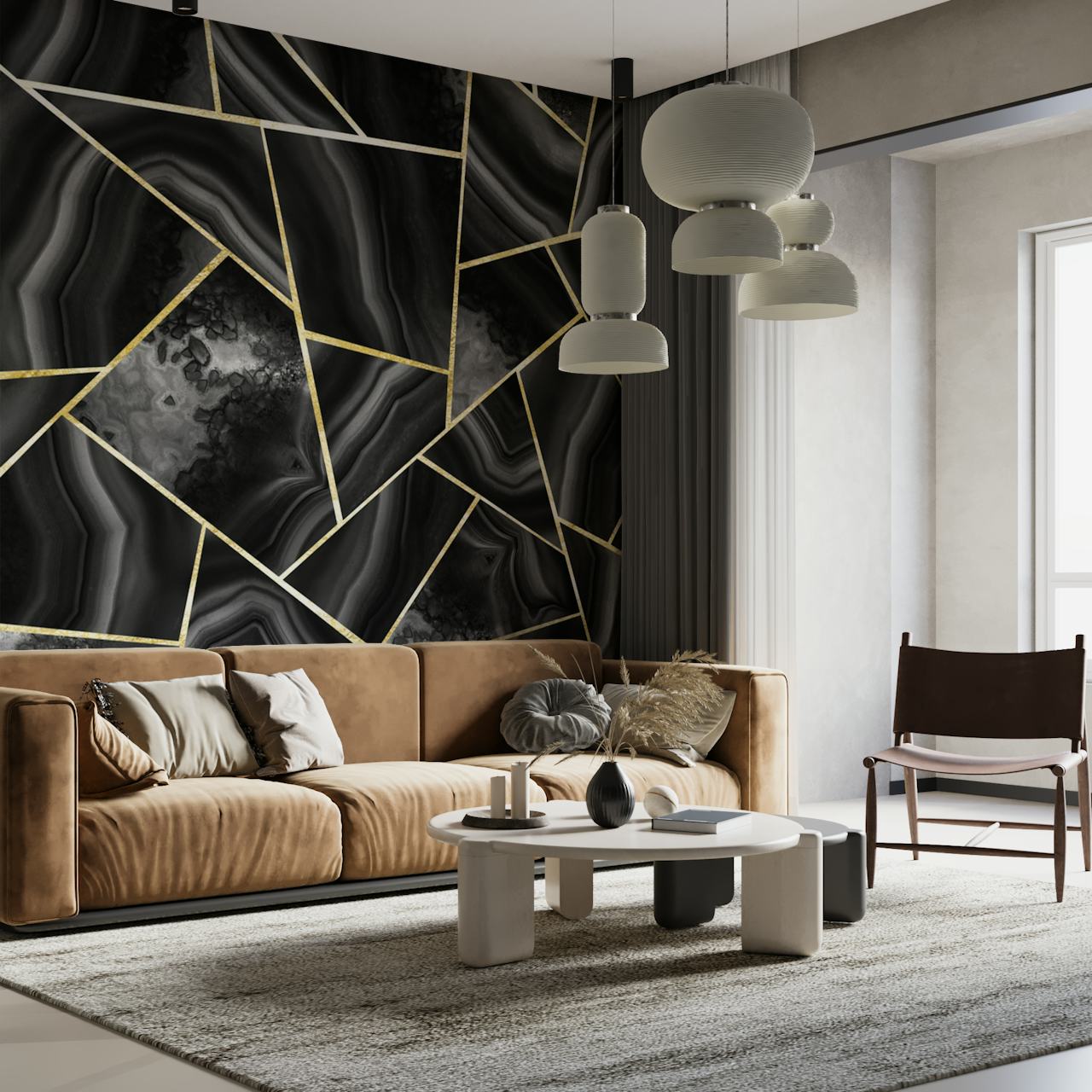 Geometric black and gold pattern wallpaper