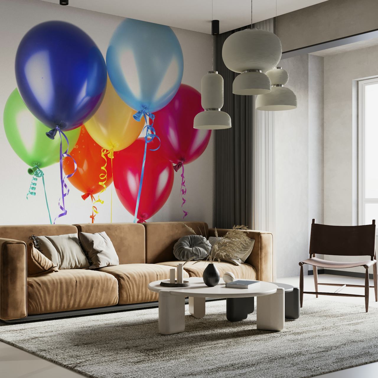 Colorful balloons in blue, red, yellow, green, and purple wallpaper