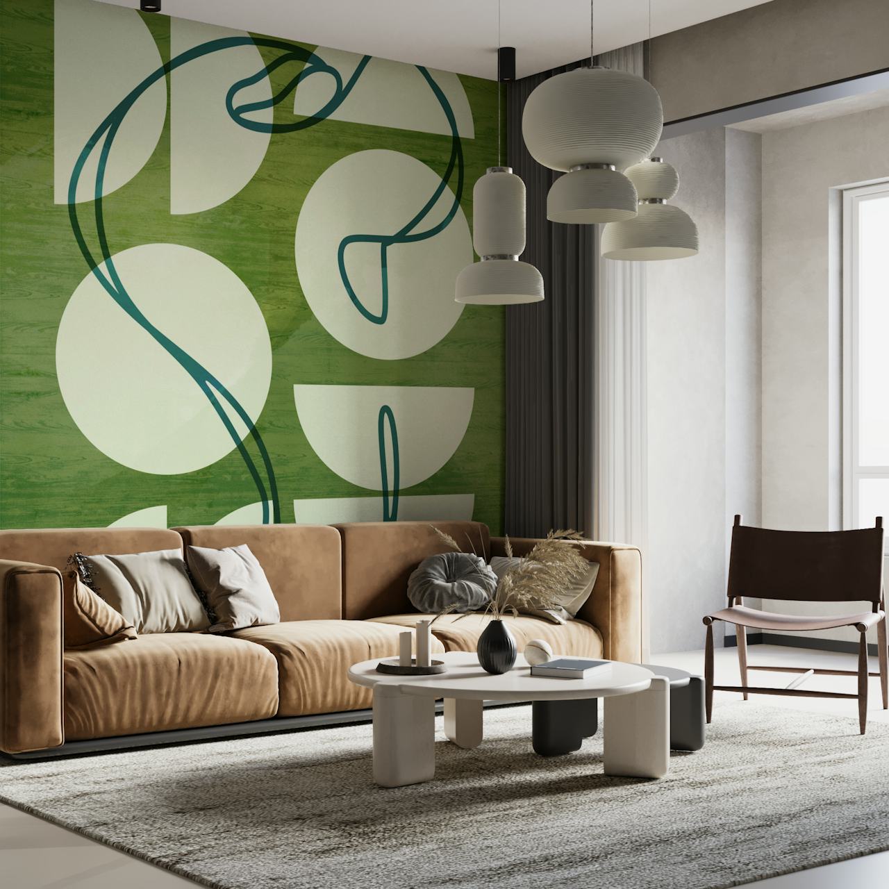 Modern Mid-Century Seventies Green σχέδιο ταπετσαρίας