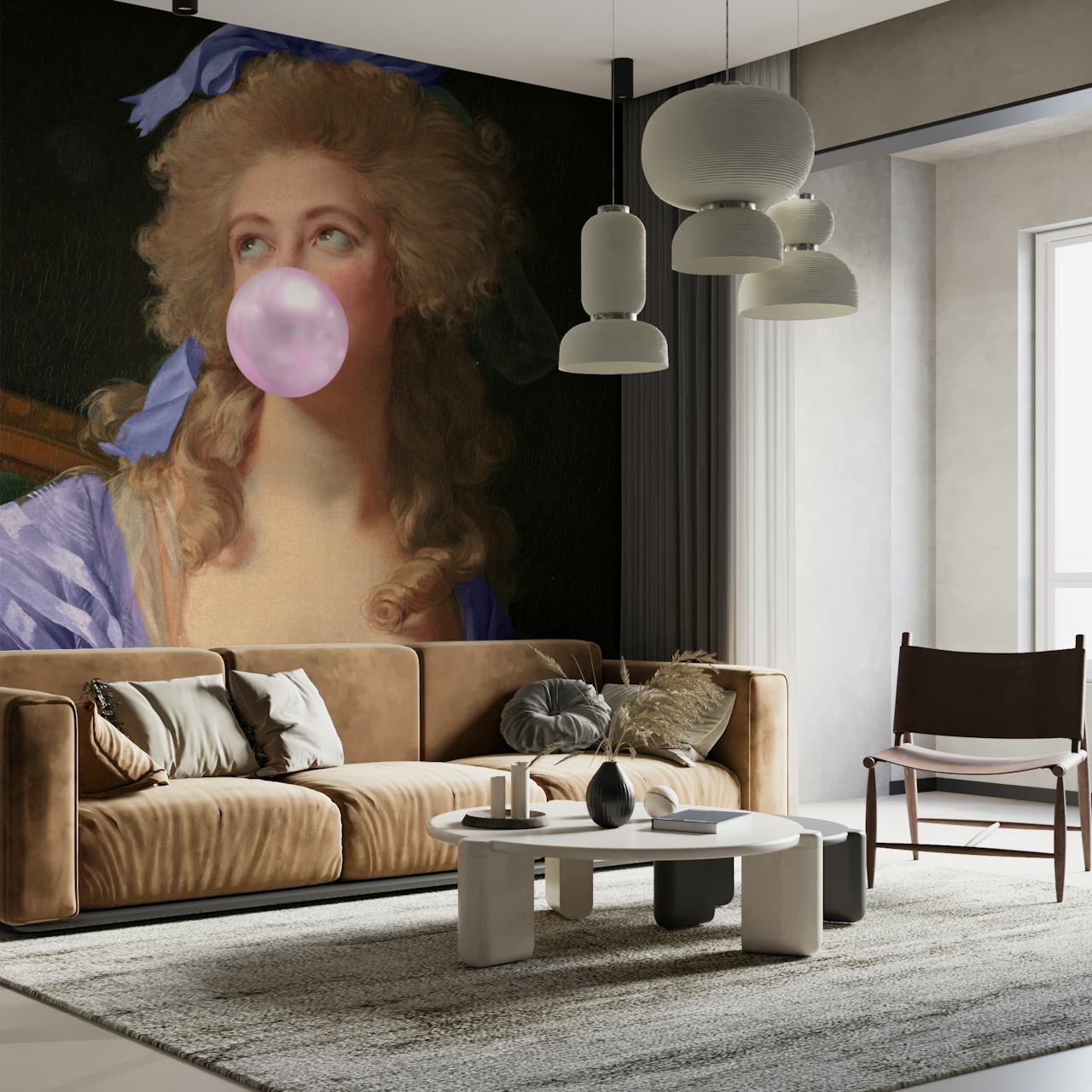 Royal Blue Lady with Bubble Gum wallpaper in a room