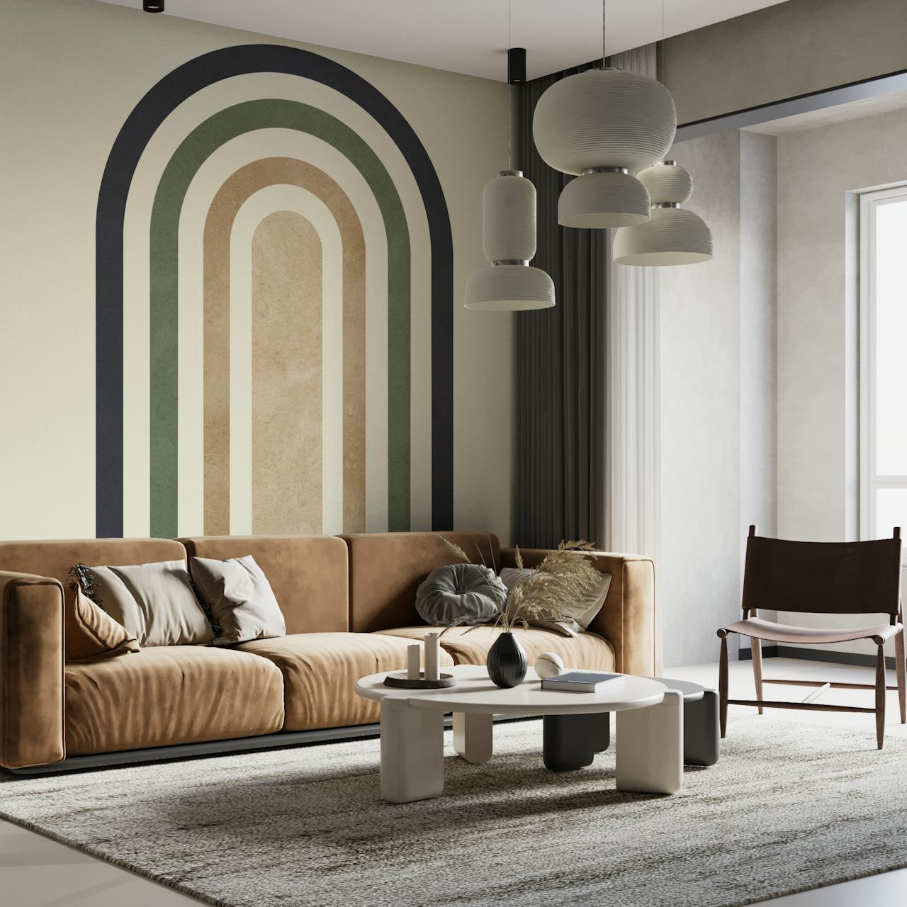 Boho rainbow tapet i et rum