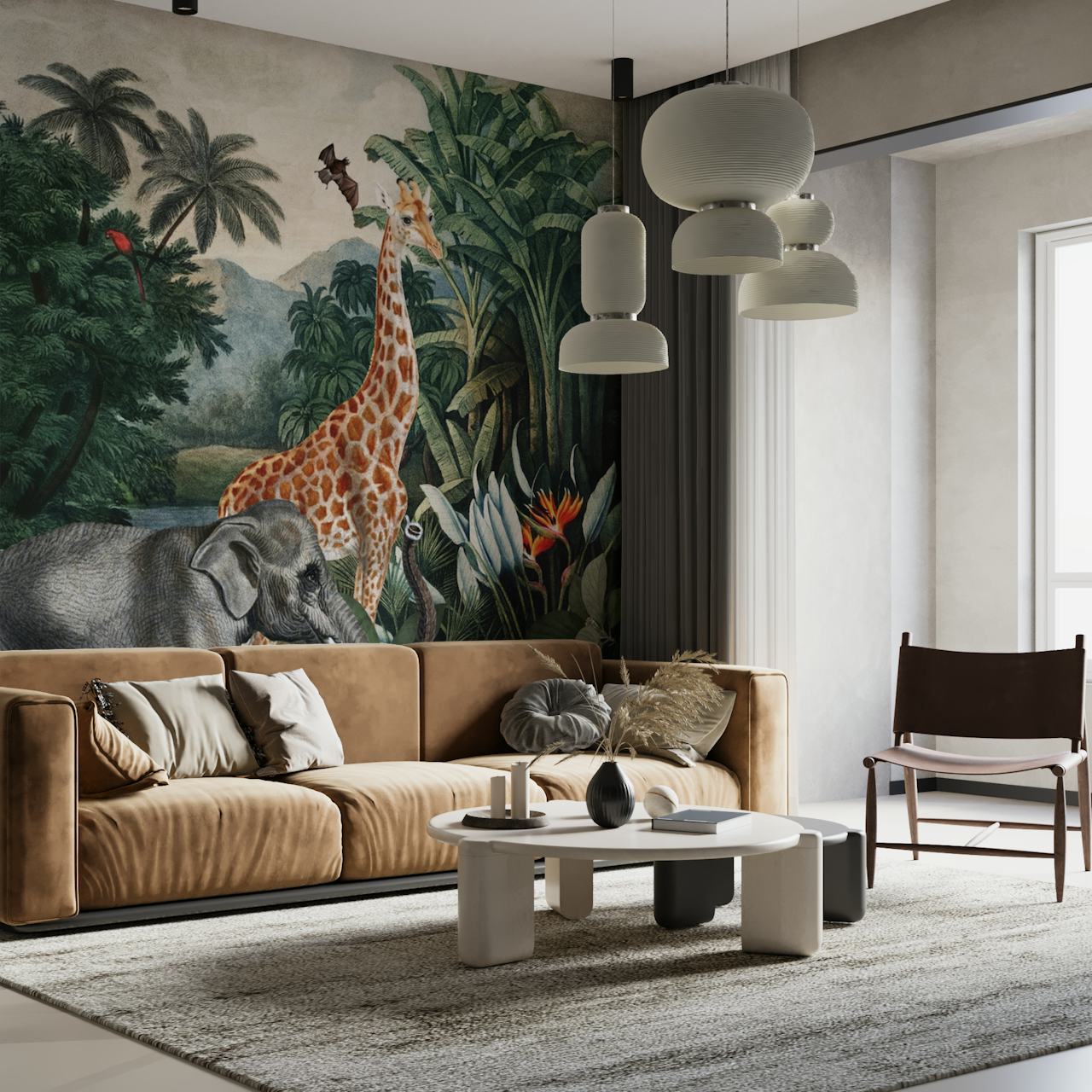 Tropical Animals in Jungle wallpaper design