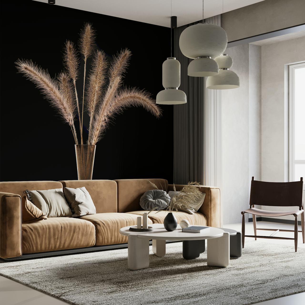 Foxtail grass wallpaper in a room setting
