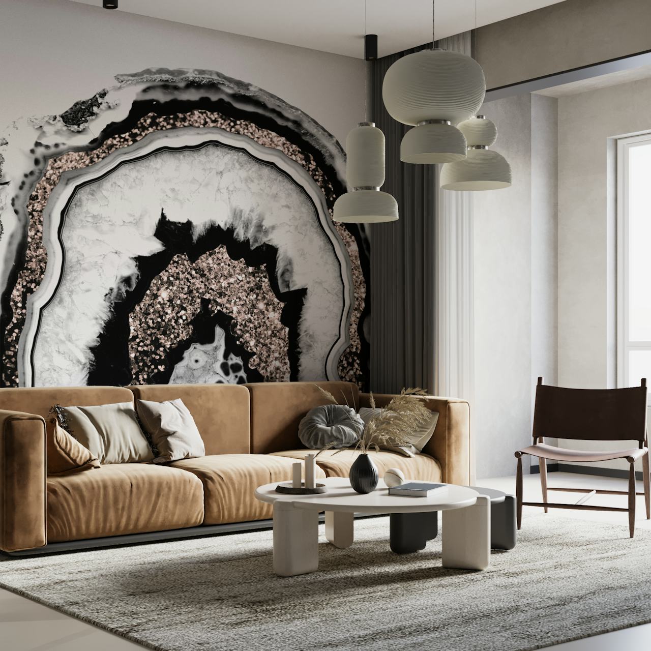 Abstract gray, black, and white agate pattern wall mural