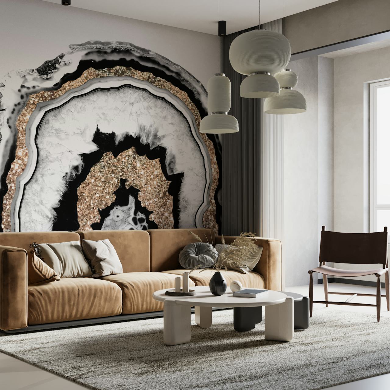 Gray Black White Agate -kuviopaperi huoneessa