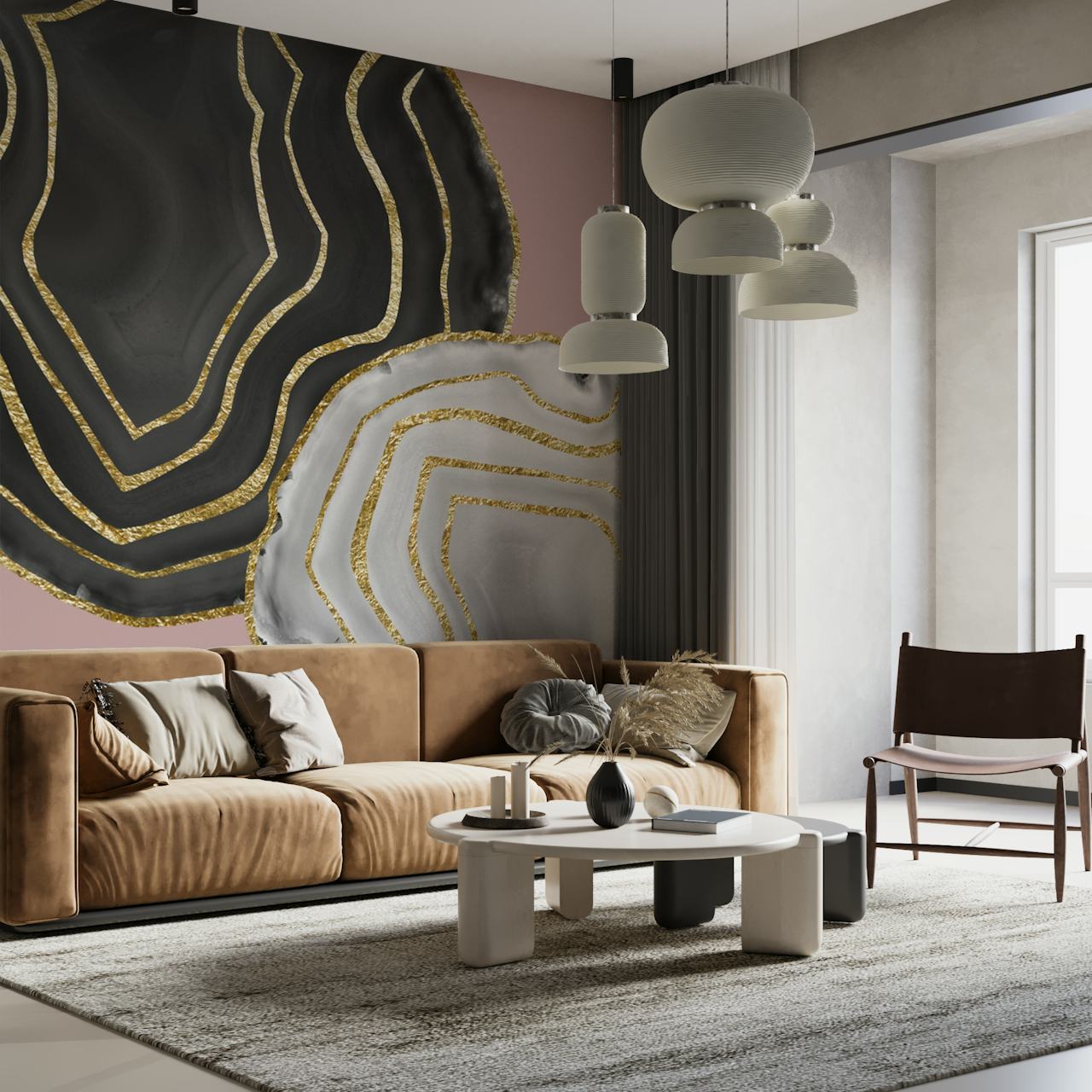 Yin Yang Agate Gold Glam 2 behang in een kamer