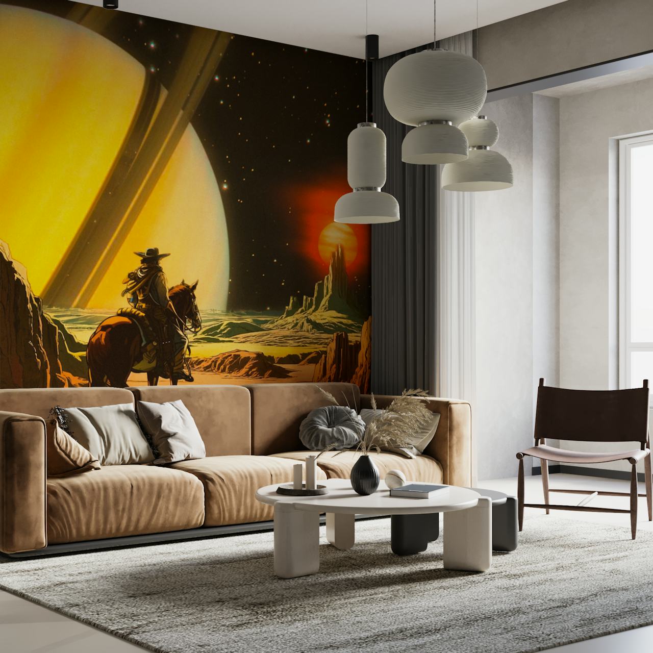 Cosmic Cowboy wallpaper in a stylish room