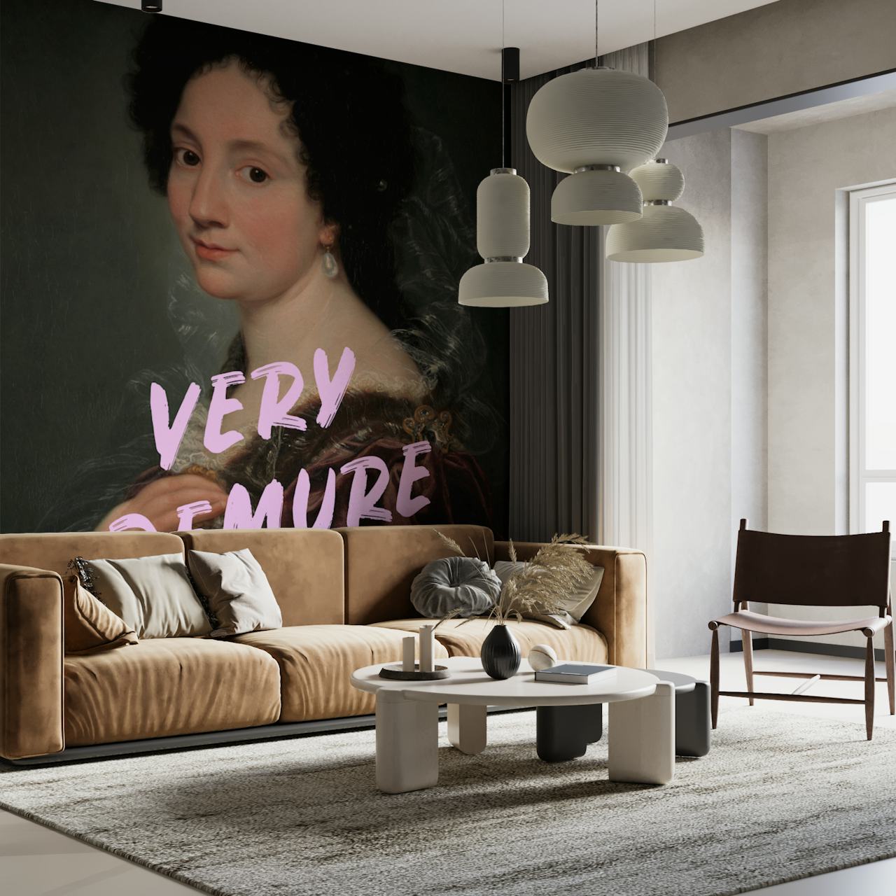 Vintage lady portrait with intricate details in dark tones wallpaper