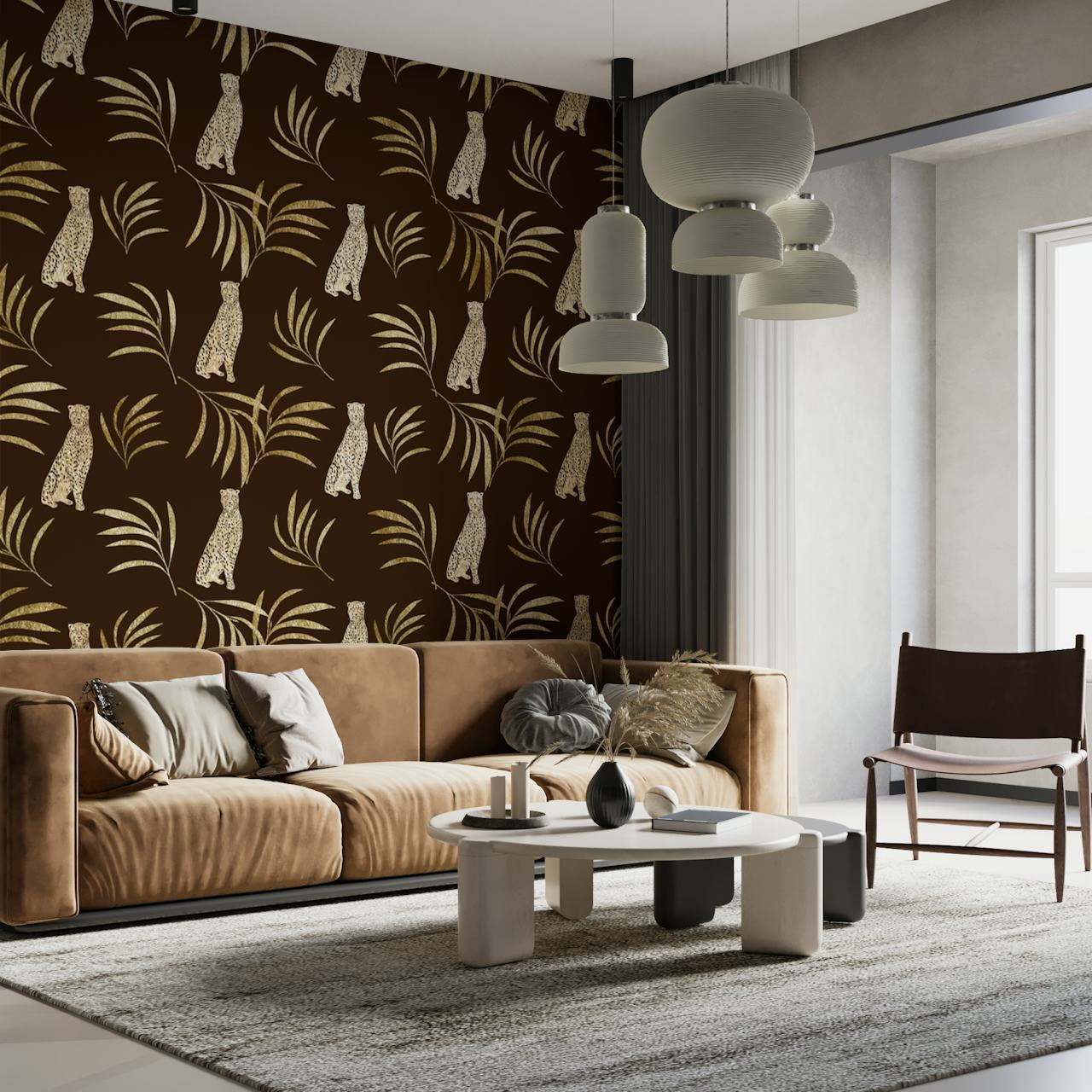 Cheetah Eucalyptus Glam 1 ταπετσαρία σε ένα δωμάτιο