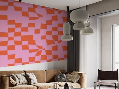 Abstract Checkerboard in Pink and Orange