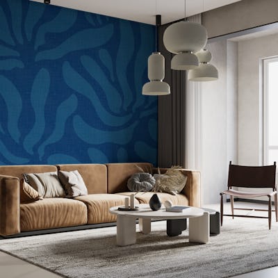 Flowing Modern Leaves Ocean Blue WM