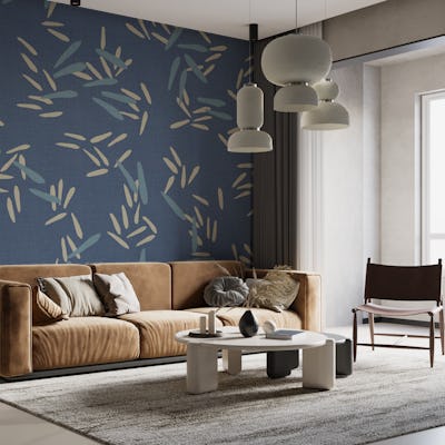 Bamboo Leaves on Muted Blue WM