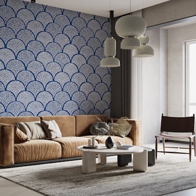 Japanese Hand Drawn Scallop Texture Blue WM