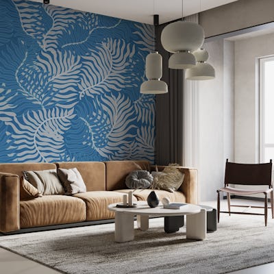 Retro Tropical Leaves on Blue WM